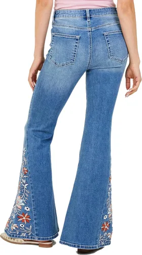 Vista 4 de ALTAR'D STATE Jeans de talle alto para mujer, mezclilla rasgada con cierre de botón, azul y negro