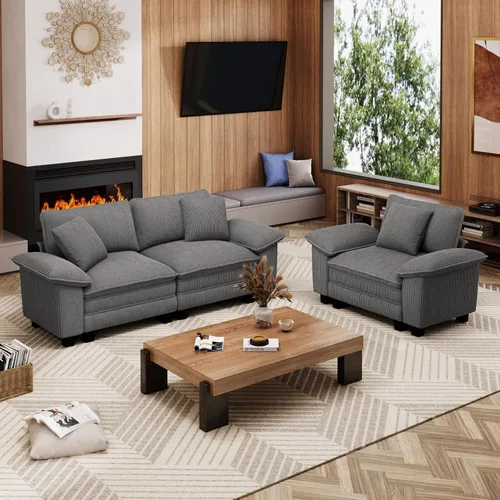 Vista 45 de Sofá Seccional Modular Individual de 53.5", Sillón de Pana Suave y Afelpada con Asiento Profundo Cómodo y Brazos Removibles para Sala de Estar