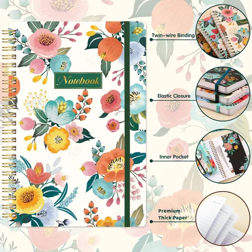 Vista 3 de Cuaderno Chopet - Paquete de 3 cuadernos en espiral A5 con líneas, cuaderno de 8.3" x 6" con papel grueso, cuaderno de diario clásico con rayas