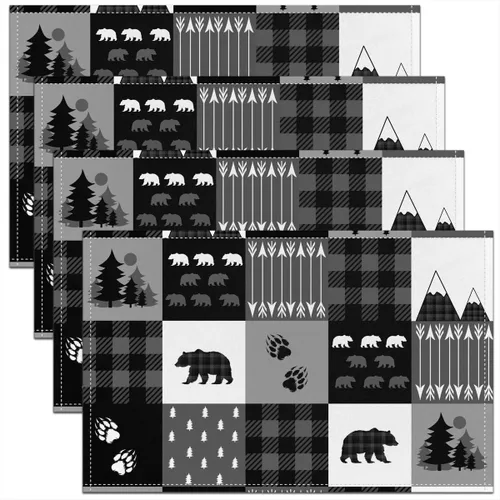 Vista 5 de Lodge - Juego de 4 manteles individuales de cabaña de 12 x 18 pulgadas, diseño de oso salvaje, selva, animales de la selva, para niños