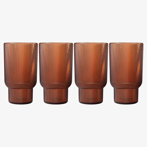 Vista 7 de Juego de 4 vasos altos de acrílico inastillables, estilo europeo, aptos para lavavajillas, acanalados, juego de 4, tritán estriado, plástico Naranja
