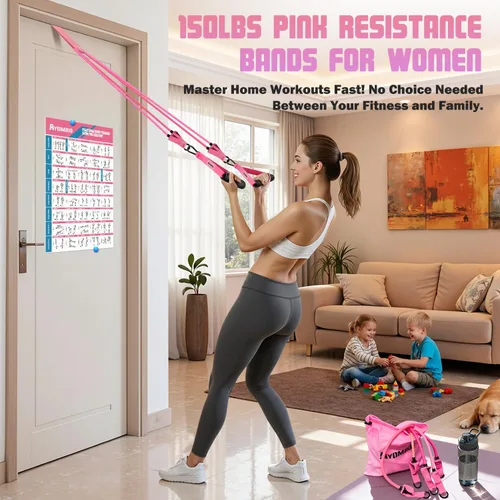 Vista 2 de Ayombo Resistance Bands with Handles for Women, 150LBS Exercise Bands Set for Physical Therapy Yoga Pilates, 5 Level Workout Bands for Working Out