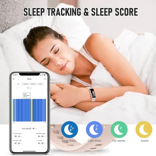 Vista 4 de Monitor de actividad física, reloj de fitness con frecuencia cardíaca 24/7, monitor de sueño y oxígeno en sangre, rastreador de pasos con pantalla