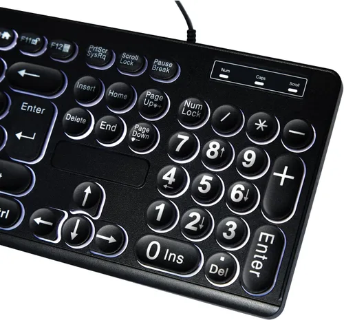 Vista 3 de MCSaite - Teclado USB retroiluminado con cable, 104 teclas, tamaño completo estándar con LED blanco, teclado de impresión de letras grandes