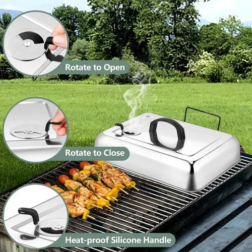 Vista 4 de Leonyo - 3 cubiertas de hilvanado para plancha resistente, cúpula rectangular grande de acero inoxidable de 13 y 9 pulgadas, tapa de vapor