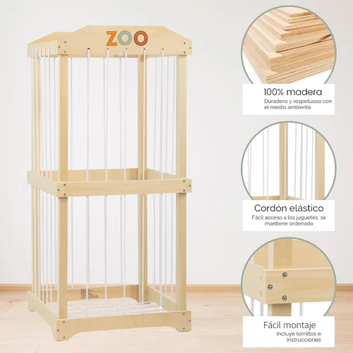 Vista 4 de Almacenamiento de animales de peluche de madera para niños – Gran organizador y soporte de almacenamiento de juguetes para la sala