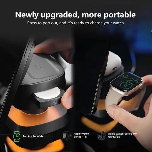 Vista 5 de 【Actualizado 2026】Cargador inalámbrico 4 en 1, estación de carga inalámbrica 3 en 1 con luz nocturna para cargador MagSafe, soporte de viaje Gris