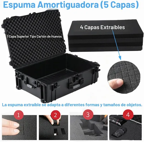 Vista 10 de Regetek Estuche con ruedas con espuma, 37 x 25.5 x 12 pulgadas, funda rígida de transporte con ruedas/3 asas grandes para cámara, herramienta
