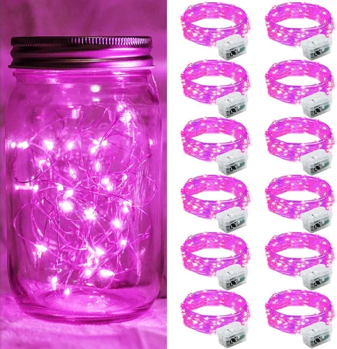 Vista 75 de Paquete de 6 luces de hadas a pilas con temporizador remoto, 8 modos de iluminación, 7 pies, 20 luces LED impermeables para Halloween, Navidad