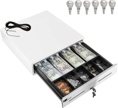 Vista 14 de HK SYSTEMS Cajón de efectivo negro resistente frontal de 16 pulgadas "acero inoxidable" con 5Bill/5Coin