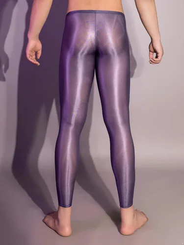 Vista 3 de Leggings transparentes de seda de hielo para hombre, ropa interior brillante, pantalones convexos