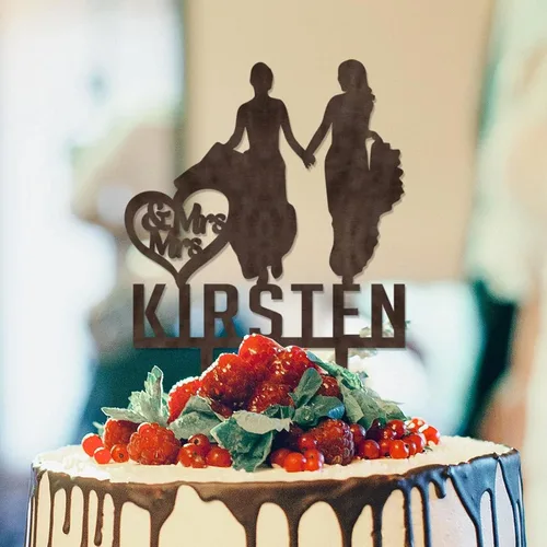 Vista 9 de Decoración para tarta de boda con silueta lesbiana del mismo sexo, decoración para tartas de compromiso para ella y ella, decoración para tartas
