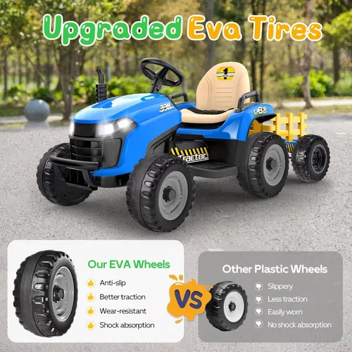 Vista 4 de ANPABO Tractor de paseo de 24 V con remolque inclinable y desmontable, neumáticos EVA, hasta 4.3 Mph, juguetes para montar con control remoto Azul