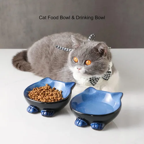 Vista 4 de Nihow Ceramic Basic Cat Bowls: cuenco para gatos de 5 pulgadas para alimentos y agua Food Grade Cat Dish for Small-Sized Cat - Microwave &