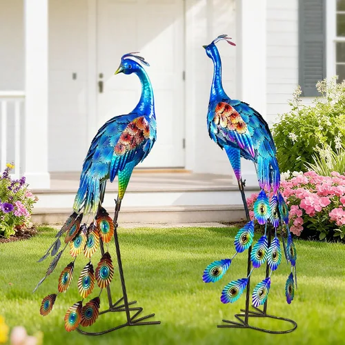 Vista 10 de Decoración de flamencos de metal vibrante, arte de metal grande para patio, decoración al aire libre, estatuas de jardín, flamenco rosa de pie