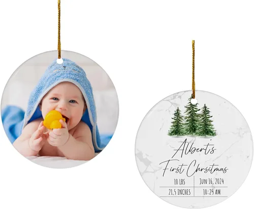 Vista 27 de FLOCHIL Adorno personalizado para la primera Navidad del bebé con nombre de foto, adorno personalizado para la primera Navidad, regalos para bebés