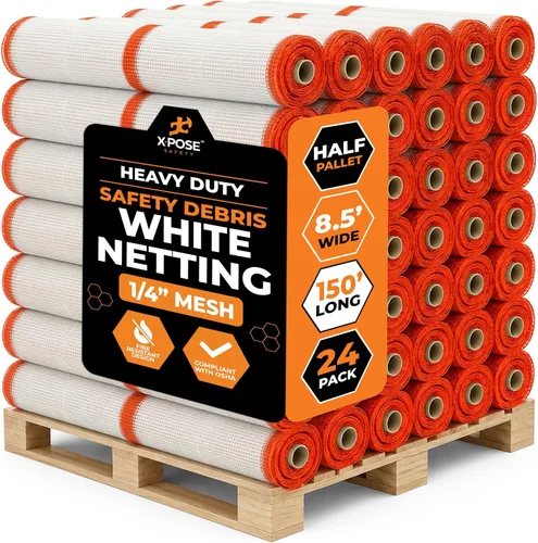 Vista 16 de Red de seguridad para construcción Xpose 8.5' x 150', 1/4" Mesh Scaffold Safety Net, Temporary Material Roll, Visibility Fence, Heavy-Duty Fire
