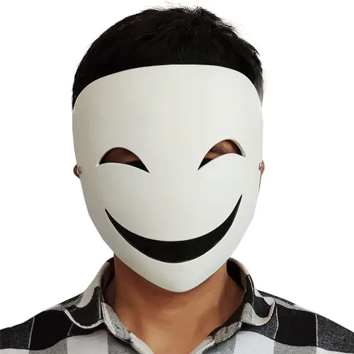 Vista 3 de Tkieio Máscara de cosplay de cara sonriente, accesorio de resina blanca para Halloween