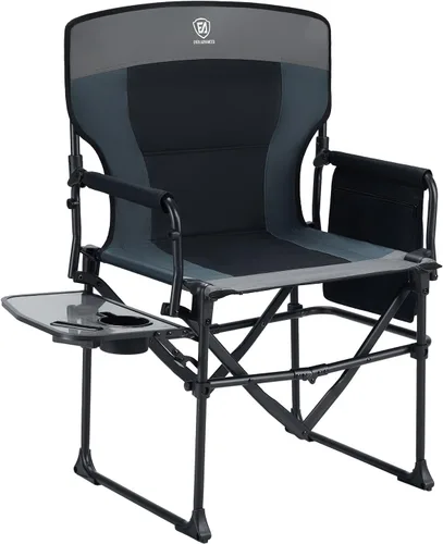 Vista 18 de EVER ADVANCED Silla de directores de camping con mesa auxiliar, plegable portátil con tamaño compacto, silla de césped resistente con bolsillo