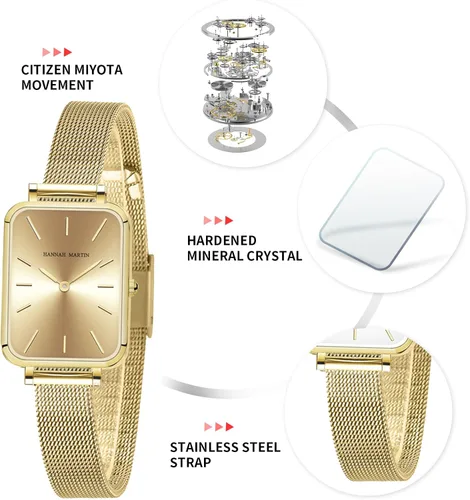 Vista 6 de HANNAH MARTIN Relojes para mujer, impermeables, de cuarzo analógico, con correa de acero inoxidable, reloj de pulsera de moda y delicado, reloj