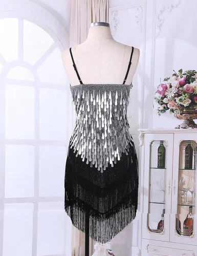 Vista 7 de Sywiyi Wonen's - Vestido de baile con flecos y lentejuelas brillantes, tango latino, Samba, con borlas y flecos, vestido de fiesta de noche