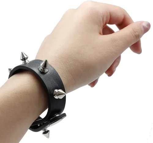 Vista 3 de Leather Spike Bracelet Punk Studded Rivet Cuff Black Wristband