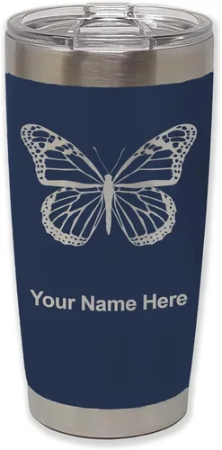 Vista 18 de LaserGram Vaso aislado al vacío de 20 onzas, mariposa monarca, grabado personalizado incluido (negro)