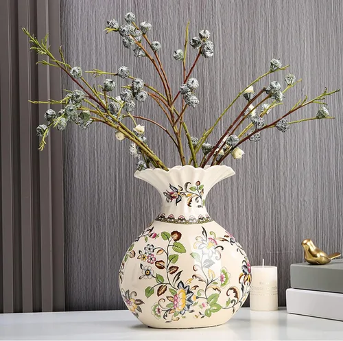 Vista 13 de Jarrón chino de porcelana de cerámica para decoración del hogar, florero japonés de 10.5 pulgadas, recipiente sofisticado para ramas decorativas