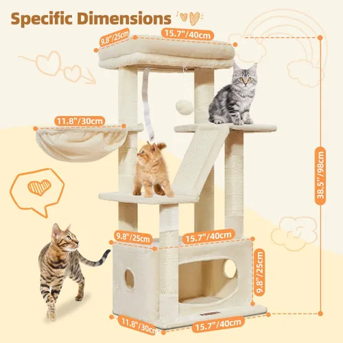 Vista 2 de Taoqimiao - Árbol para gatos, torre de 38.5 pulgadas para gatos de interior, adecuada para gatitos con lujoso condominio para gatos con cestas