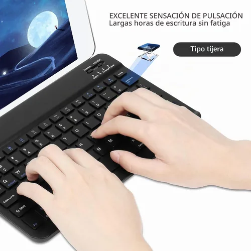 Vista 3 de Combo de teclado y mouse Bluetooth ultra delgado, recargable, portátil, compacto, inalámbrico, juego de teclado para PC, computadora, tableta Negro