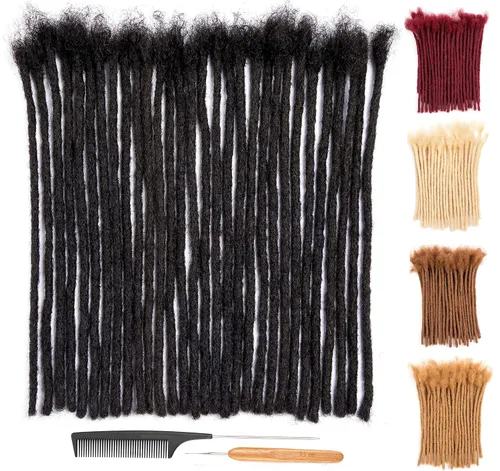Vista 15 de DAIXI 0.2cm y 0.4cm y 0.6cm y 0.8cm de grosor 4-18 pulgadas 10 hebras extensiones de rastas de cabello humano 100% real para hombres/mujeres