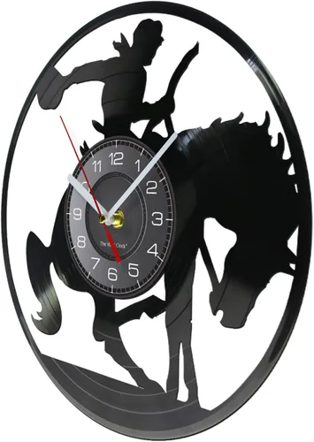 Vista 2 de Reloj de disco de vinilo 3D de vaquero para pared, reloj de pared para jinete de caballos, disco de vinilo, decoración de pared occidental, Rodeo