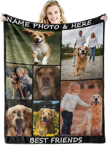 Vista 3 de Manta personalizada con texto fotográfico, manta personalizada para bebé, madre, padre, amigos, amantes, perro, gato, mascota regalo
