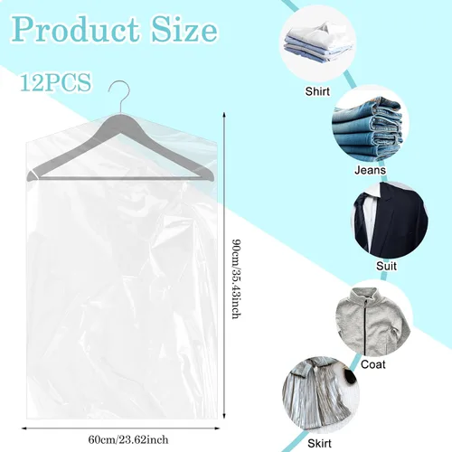 Vista 2 de cobee Bolsas de ropa de 25.6 x 35.6 pulgadas para colgar ropa, 12 paquetes de bolsas de plástico para limpieza en seco, fundas protectoras