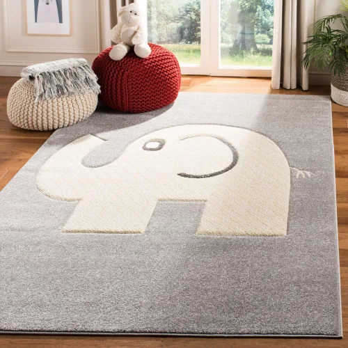 Vista 8 de SAFAVIEH Carousel Kids Collection - Alfombra decorativa de 2 x 3 pies, diseño de elefante, color gris y marfil, no desprende pelusa y de fácil