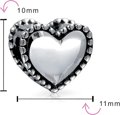 Vista 6 de Abalorio personalizado con monograma del alfabeto A-Z, inicial milgrain borde en forma de corazón, espiral, para mujeres, adolescentes, plata de ley