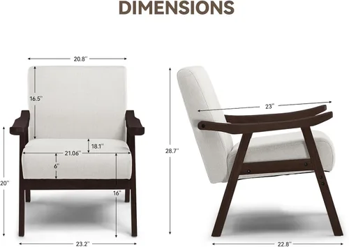 Vista 10 de COMHOMA Silla decorativa, silla moderna de mediados de siglo con reposabrazos de madera maciza, cómodo sillón tapizado de lectura para sala