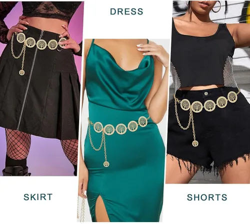 Vista 2 de Navoky Rhinestone Chain Belts for Women Tree of Life Chain for Dress Jeans Metal Belly Waist Chain Jewlry Accessories