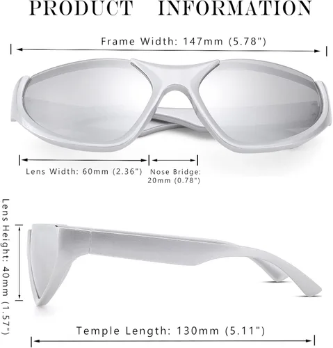 Vista 4 de COASION Wrap Around Sunglasses Fashion Butterfly Rectangle Sun Glasses for Women Men Silver Blue Sport Shades UV400
