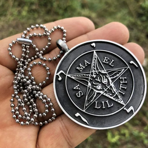 Vista 2 de Joyería de la Iglesia de Satanás El Sello de Baphometa SAMAEL-LILITH Pentáculo invertido Estrella Satánica Diablo LaVeyan Satanism Wicca Witchcraft