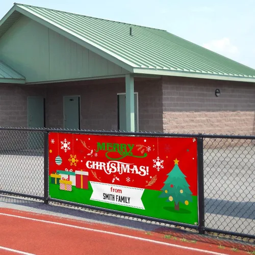 Vista 5 de Custom Vinyl Banner Sign Multiple Sizes Merry Christmas From Name A Lifestyle Personalized Marketing Advertising Red 4 Grommets 24inx60in One Banner