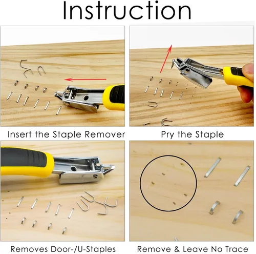 Vista 4 de Extractor de grapas resistente (paquete de 2, amarillo) Herramienta de tapicería con mango ergonómico, removedor de grapas industriales