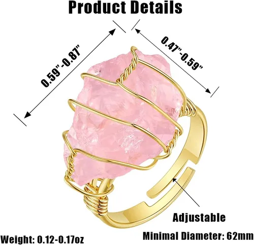 Vista 2 de SISMIURRA Handmade Crystal Gold Rings for Women Healing Raw Stones Ring, 18k Gold Plated Adjustable Ring, Statement Gemstone Natural Irregular