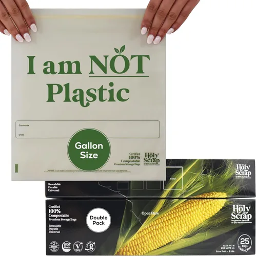 Vista 10 de Bolsas de almacenamiento de alimentos 100% compostables, tamaño de 1 galón, paquete de 25 unidades, bolsas resellables con cierre extra resistentes