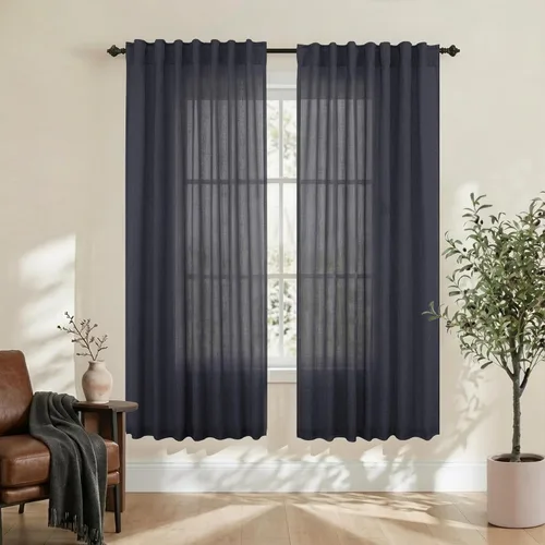 Vista 90 de Mrs.Naturall Cortinas negras de 45 pulgadas de largo, cortinas cortas de lino transparente para privacidad para cocina, dormitorio, ventanas