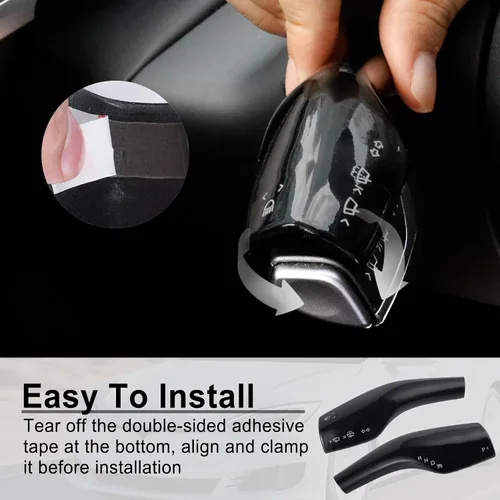 Vista 3 de BJSIA Cubierta de palanca de dirección compatible con Tesla Modelo 3 Modelo Y, accesorio de patrón de fibra de carbono, material ABS, 2