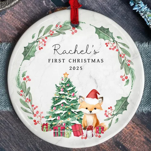 Vista 14 de Adorno personalizado de cerámica para la primera Navidad del bebé 2025 – Recuerdo navideño de copo de nieve personalizado con nombre, nuevo adorno