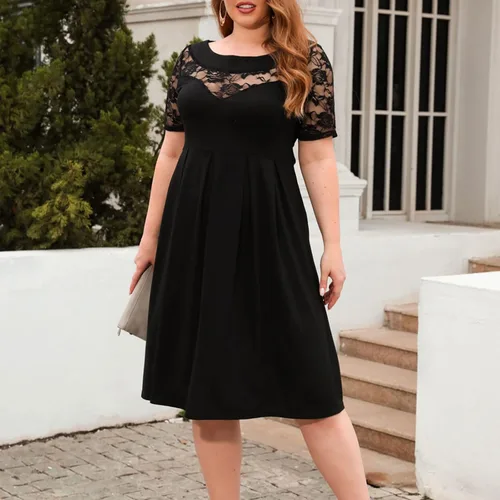 Vista 4 de Vestidos de talla grande para mujer, 2023 para primavera y verano, vestido de playa floral, elegante, romántico, con dobladillo fruncido, vestido