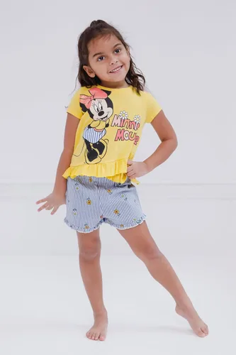 Vista 75 de Disney Minnie Mouse - Conjunto de camiseta floral arcoíris y pantalones cortos de cambray, tallas de bebé a niño grande (12 meses - 14-16)