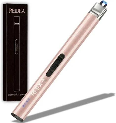 Vista 13 de REIDEA Encendedor eléctrico de regalo para los amantes de las velas, resistente al viento, sin llama, recargable por USB, encendedor retráctil
